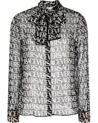 Versace - All-over Logo Print Blouse - Lyst