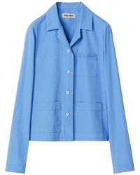 Miu Miu - Camisa De Popelin De Algodon Con Logo - Lyst