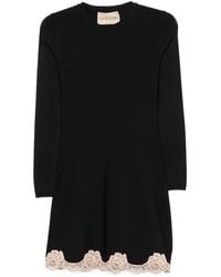 Valentino Garavani - Lace-Trim Long-Sleeve Mini Dress - Lyst