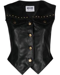 Moschino Jeans - Stud-detail Panelled Faux-leather Gilet - Lyst