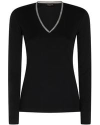 Fabiana Filippi - Lace-Trim V-Neck T-Shirt - Lyst