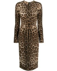 Dolce & Gabbana - Long-Sleeve Leopard-Print Dress - Lyst