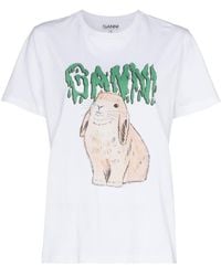 Ganni - T-Shirt mit Kaninchen-Print - Lyst