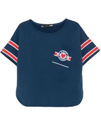 Love Moschino - Logo-Patch Striped-Sleeve T-Shirt - Lyst