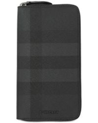 Burberry - Check Leather Zip-Around Wallet - Lyst