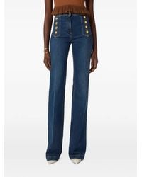 Elisabetta Franchi - Tone Button Denim Palazzo Pants - Lyst