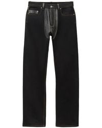 Versace - Denim & Leather Straight Jeans - Lyst