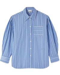 Ganni - Gestreepte Katoenen Blouse - Lyst