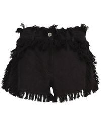 MSGM - Denim Shorts Met Franje Afwerking - Lyst