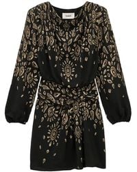 Ba&sh - Beona Abstract-Print Draped Long-Sleeved Mini Dress - Lyst