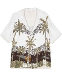 P.A.R.O.S.H. - Palm Tree-Print Sequin-Embellished Shirt - Lyst