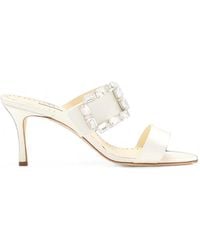 Manolo Blahnik - Mayjousan Crystal-Buckle Satin Sandals - Lyst