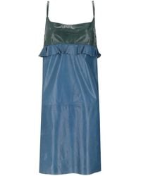 LA ROSE - Ruffled Leather Midi Dress - Lyst