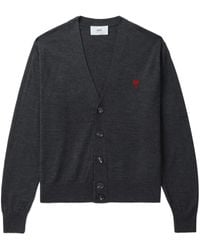 Ami Paris - Ami De Coeur-Embroidered Merino Cardigan - Lyst