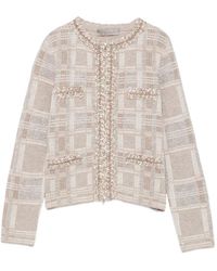 D.exterior - Checked Bouclé-Trim Cardigan - Lyst