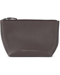 Brunello Cucinelli - Calfskin Pouch With Shiny Zipper Pull - Lyst