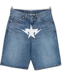 A Bathing Ape - Star-Print Denim Shorts - Lyst