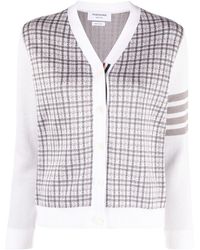 Thom Browne - 4-bar Check-pattern Cotton Cardigan - Lyst