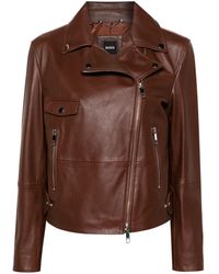 BOSS - Double-breasted Leather Biker Jacket - Lyst
