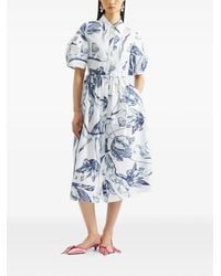 Erdem - Floral-Print Short-Sleeve Midi Shirt Dress - Lyst