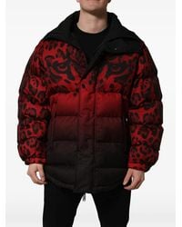 Dolce & Gabbana - Red Black Reversible Animal Print Puffer Coat Jacket - Lyst