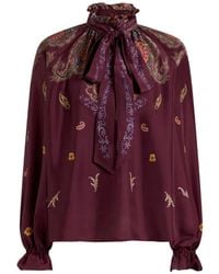 Etro - Silk Blouse With Silk Scarf And Placed Floral Paisley Print - Lyst