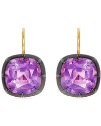 Fred Leighton - 18Kt Cushion Amethyst Collet Drop Earrings - Lyst