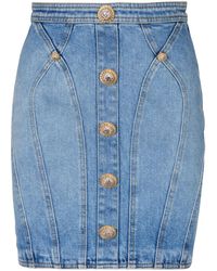 Balmain - Falda corta vaquera - Lyst