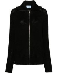 Prada - Enamel-Triangle Zip-Up Cardigan - Lyst