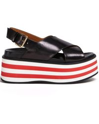 Marni - Striped Leather Wedge Sandals - Lyst