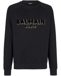 Balmain - Flocked Logo Sweatshirt With Metallic Accents - Lyst