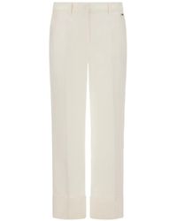 Herno - Lightweight Linen Cigarette Trousers With Turn-Ups And Metal Logo Plate - Lyst