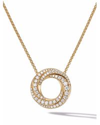 David Yurman - 18kt Yellow Gold Crossover Diamond Pendant Necklace - Lyst