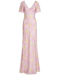 Markarian - Lilou Floral-Print Puff-Sleeve V-Neck Silk Maxi Dress - Lyst