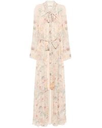 Zimmermann - Floral-Print Tie-Neck Maxi Dress - Lyst