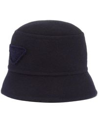 Prada - Triangle-Logo Velour Bucket Hat - Lyst