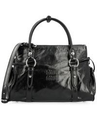 Miu Miu - Logo-Embossed Leather Tote Bag - Lyst