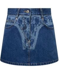 Pushbutton - Printed Denim Mini Skirt - Lyst