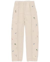 Bimba Y Lola - Wide Linen Trousers With Lace And Mini Embroidery - Lyst