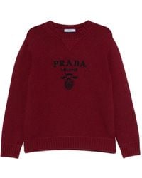 Prada - Gerippter Pullover Mit Intarsien-Logo - Lyst