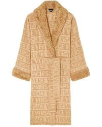 Versace - Badjas Met Fleece Afwerking En Logo Jacquard - Lyst