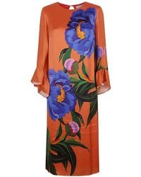 Borgo De Nor - Celeste Floral-Print Ruffled-Sleeve Midi Dress - Lyst