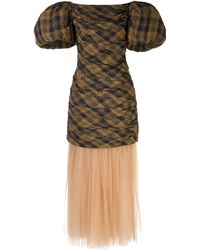 Khaite Puffed Sleeves Checked Pattern Dress - Meerkleurig