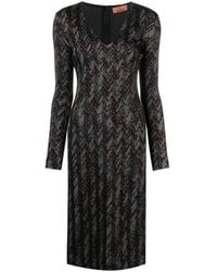 Missoni - Midi-jurk Met Visgraat Patroon En V-hals - Lyst