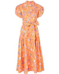 LHD Floral Print Midi Dress - Orange
