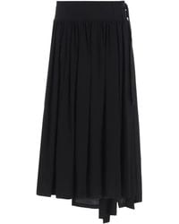 Y's Yohji Yamamoto - Gathered Asymmetric Midi Skirt - Lyst