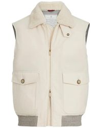 Brunello Cucinelli - Gilet Garni De Duvet À Col En Peau Lainée - Lyst