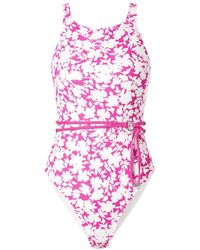 MICHAEL Michael Kors - Floral-Print Belted Swimsuit - Lyst