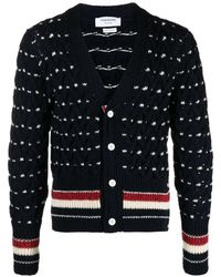 Thom Browne - Rwb Stripe Cable-knit Cardigan - Lyst