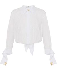 Elisabetta Franchi - Camicia Bianca Con Strass E Nodo - Lyst